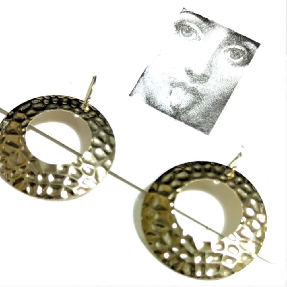 Vintage | Hammered Gold Hoop | Dangle Earrings | Bohemian | Retro | Y2K